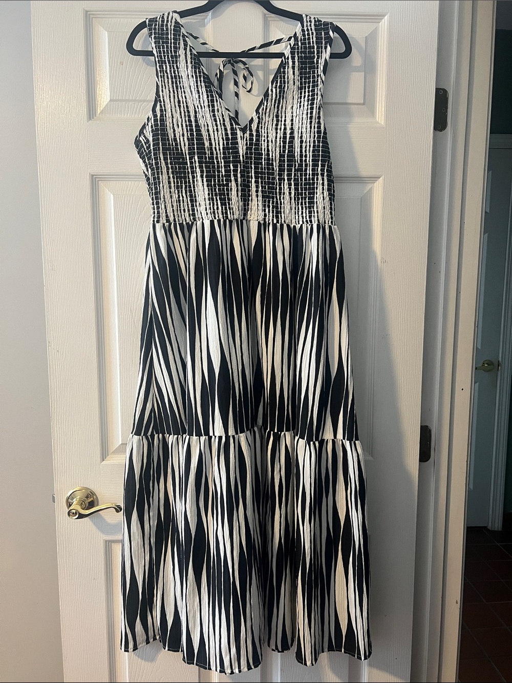 ASOS Black and White Sleeveless Maxi Dress with Smocked Bodice